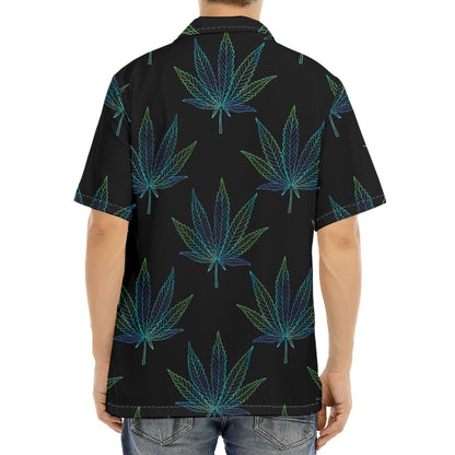 Blue And Green Weed Leaf Pattern Print Aloha Shirt