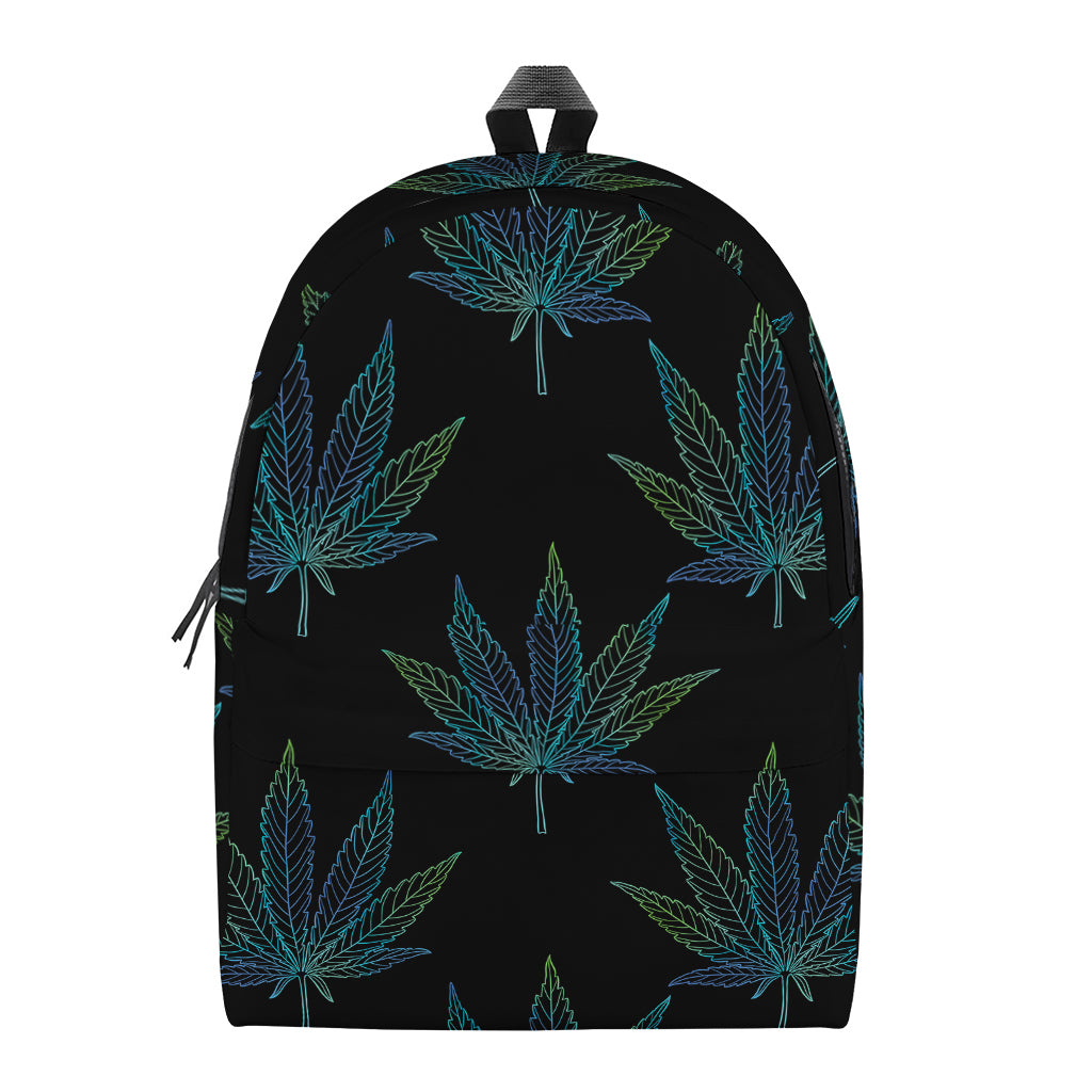 Blue And Green Weed Leaf Pattern Print Backpack