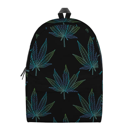 Blue And Green Weed Leaf Pattern Print Backpack