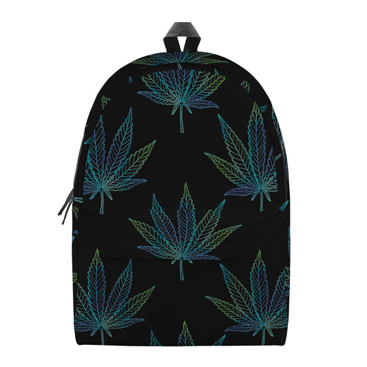 Blue And Green Weed Leaf Pattern Print Backpack