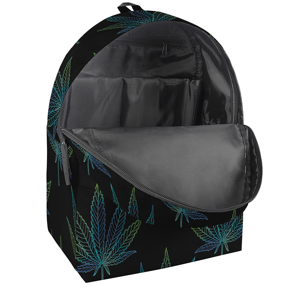 Blue And Green Weed Leaf Pattern Print Backpack