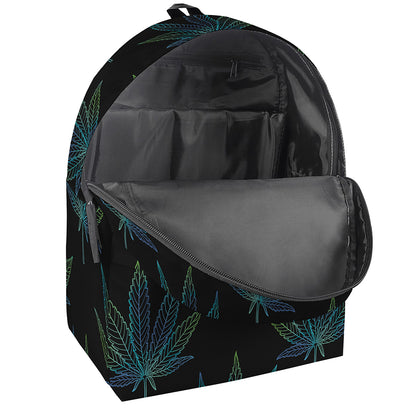 Blue And Green Weed Leaf Pattern Print Backpack