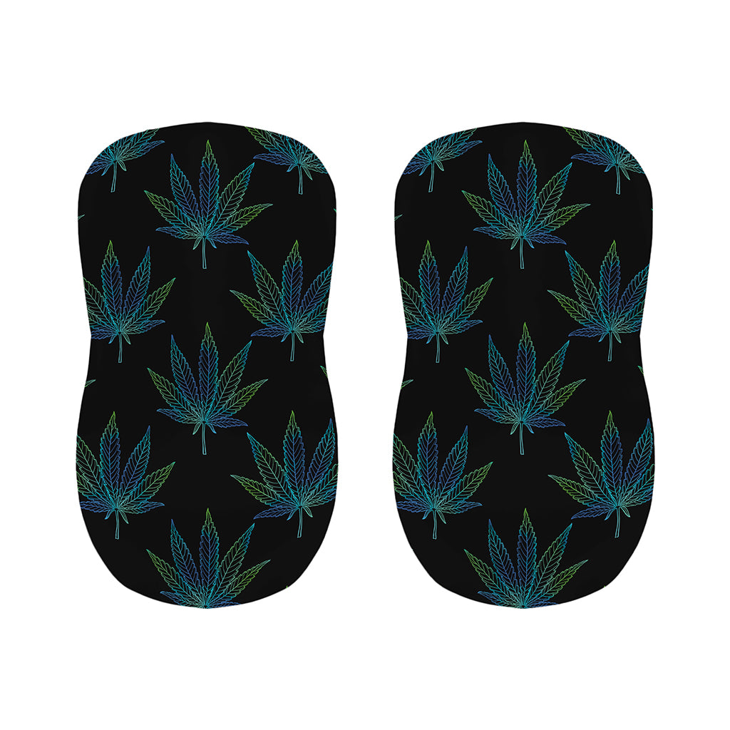 Blue And Green Weed Leaf Pattern Print Bar Stool Covers