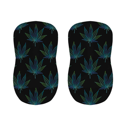 Blue And Green Weed Leaf Pattern Print Bar Stool Covers
