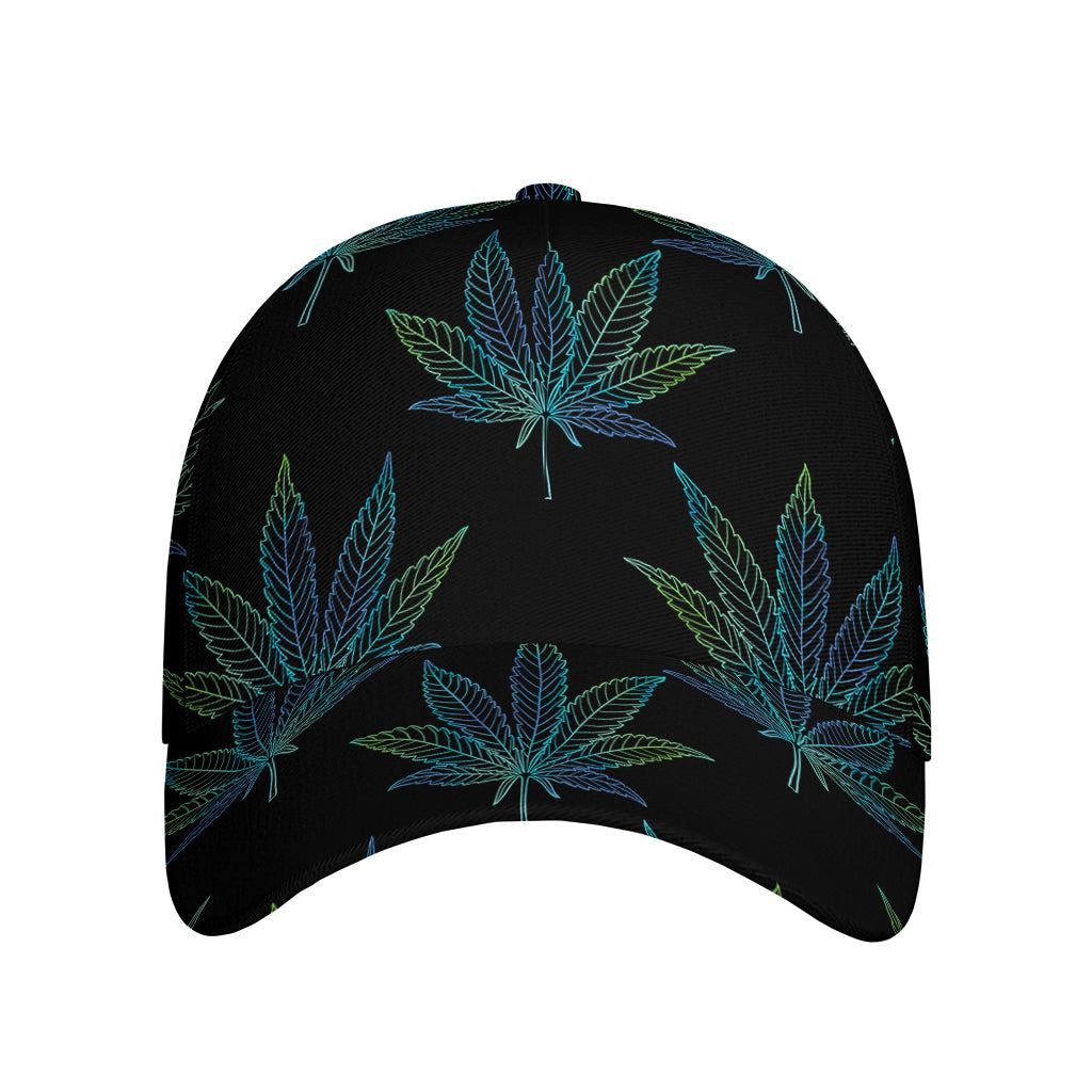 Blue And Green Weed Leaf Pattern Print Baseball Cap