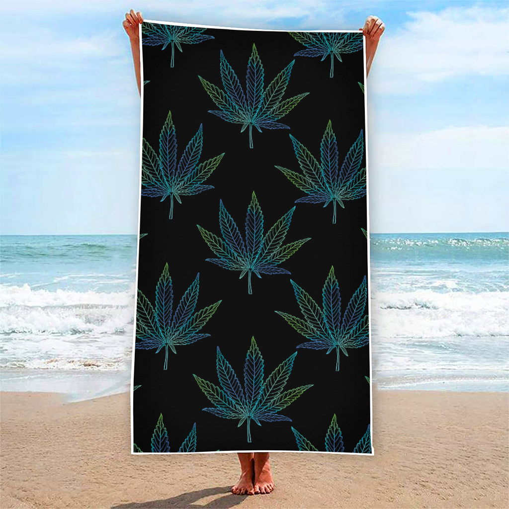 Blue And Green Weed Leaf Pattern Print Beach Towel