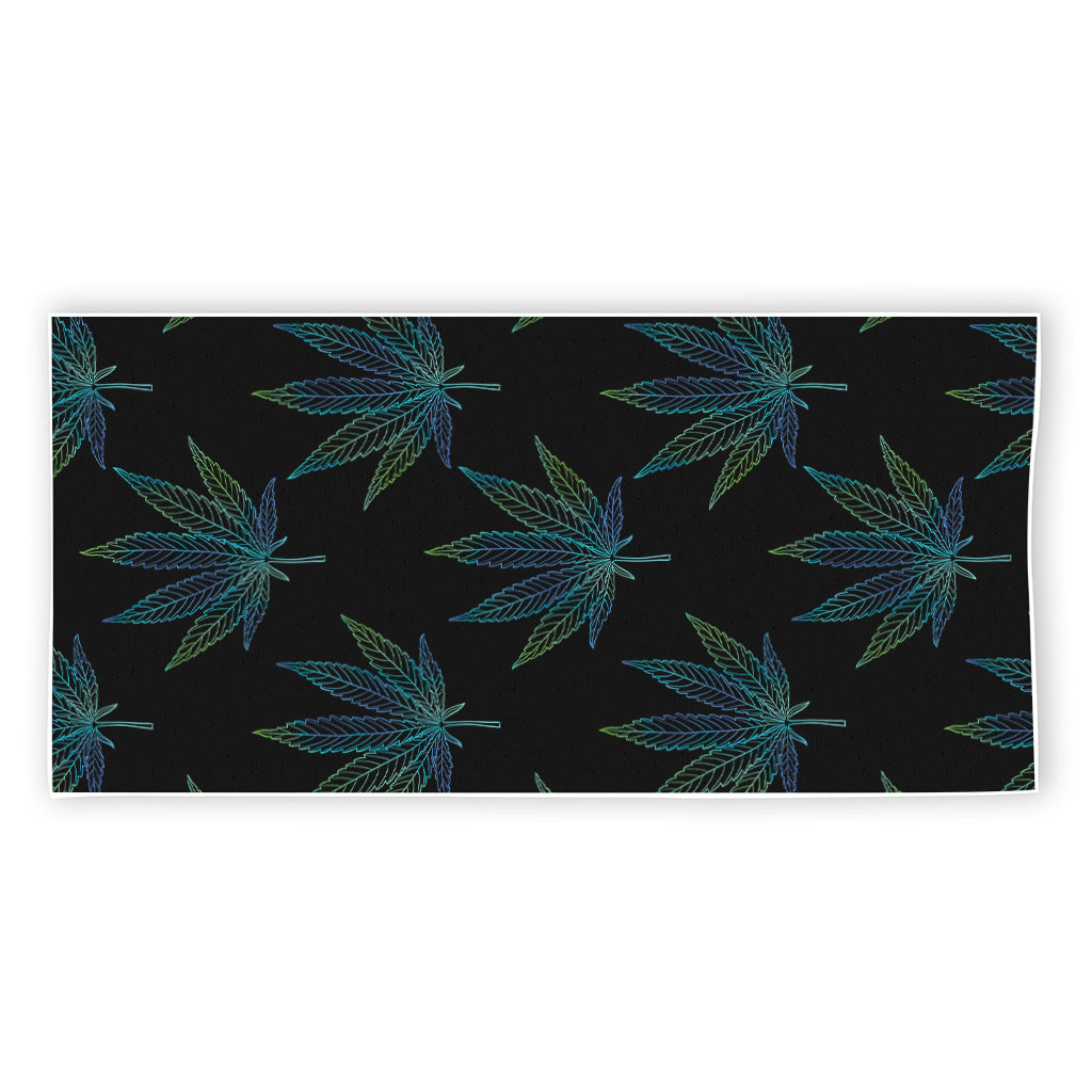 Blue And Green Weed Leaf Pattern Print Beach Towel