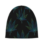 Blue And Green Weed Leaf Pattern Print Beanie