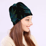 Blue And Green Weed Leaf Pattern Print Beanie