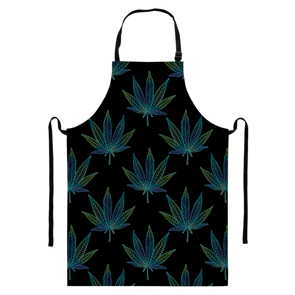 Blue And Green Weed Leaf Pattern Print Bib Apron With Pocket