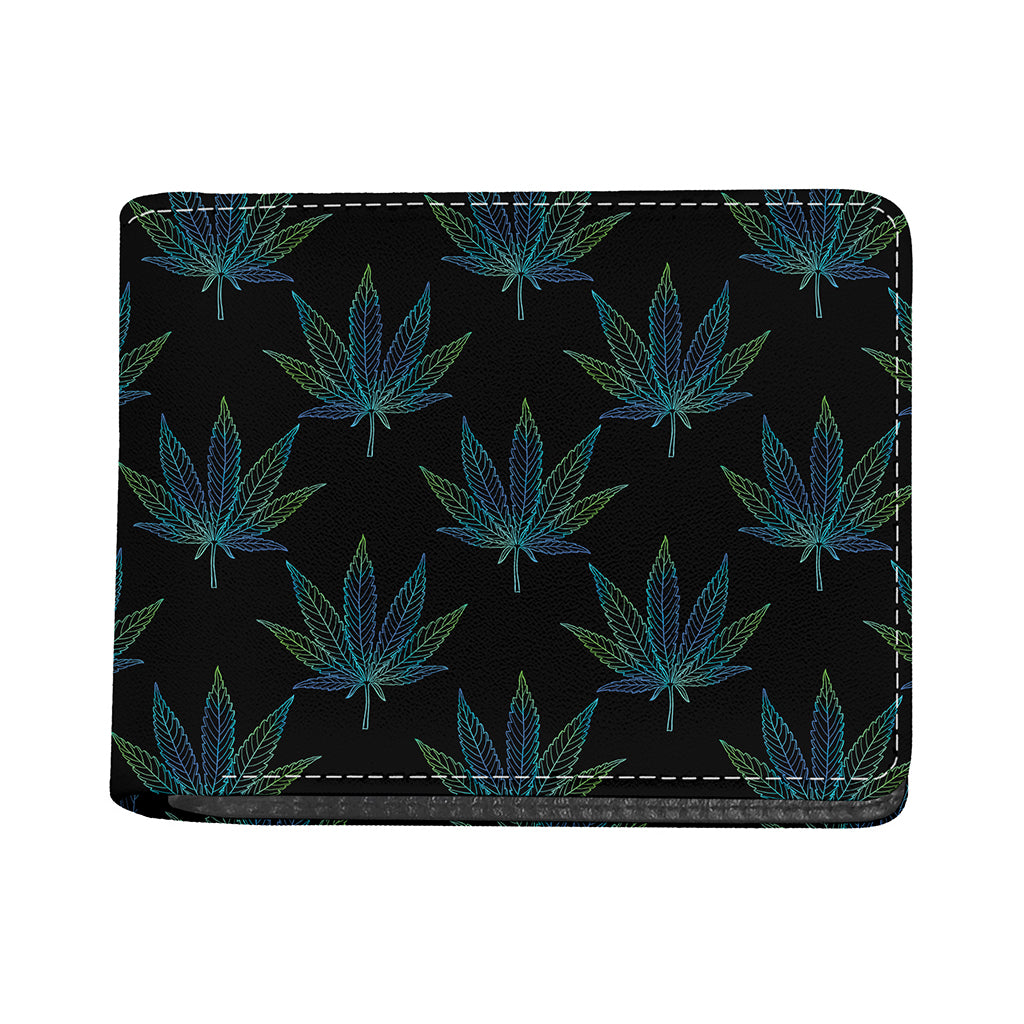 Blue And Green Weed Leaf Pattern Print Bifold Wallet