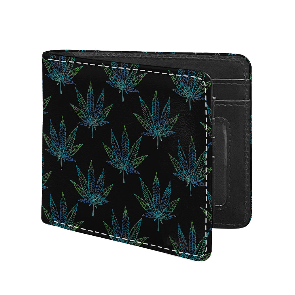 Blue And Green Weed Leaf Pattern Print Bifold Wallet