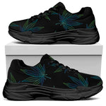 Blue And Green Weed Leaf Pattern Print Black Chunky Shoes