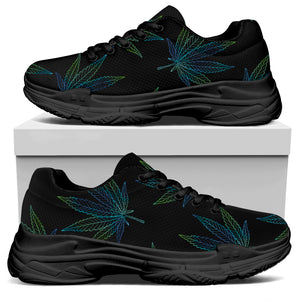 Blue And Green Weed Leaf Pattern Print Black Chunky Shoes