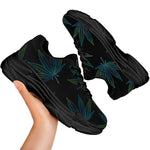 Blue And Green Weed Leaf Pattern Print Black Chunky Shoes