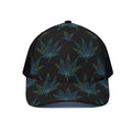 Blue And Green Weed Leaf Pattern Print Black Mesh Trucker Hat