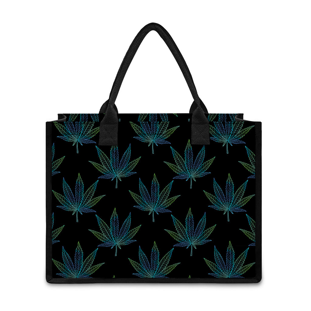 Blue And Green Weed Leaf Pattern Print Canvas Tote Bag