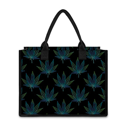 Blue And Green Weed Leaf Pattern Print Canvas Tote Bag
