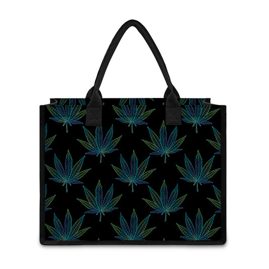 Blue And Green Weed Leaf Pattern Print Canvas Tote Bag