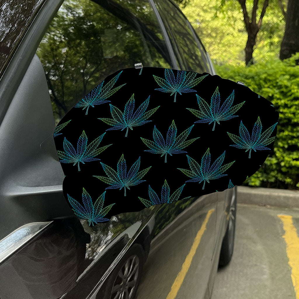 Blue And Green Weed Leaf Pattern Print Car Side Mirror Covers