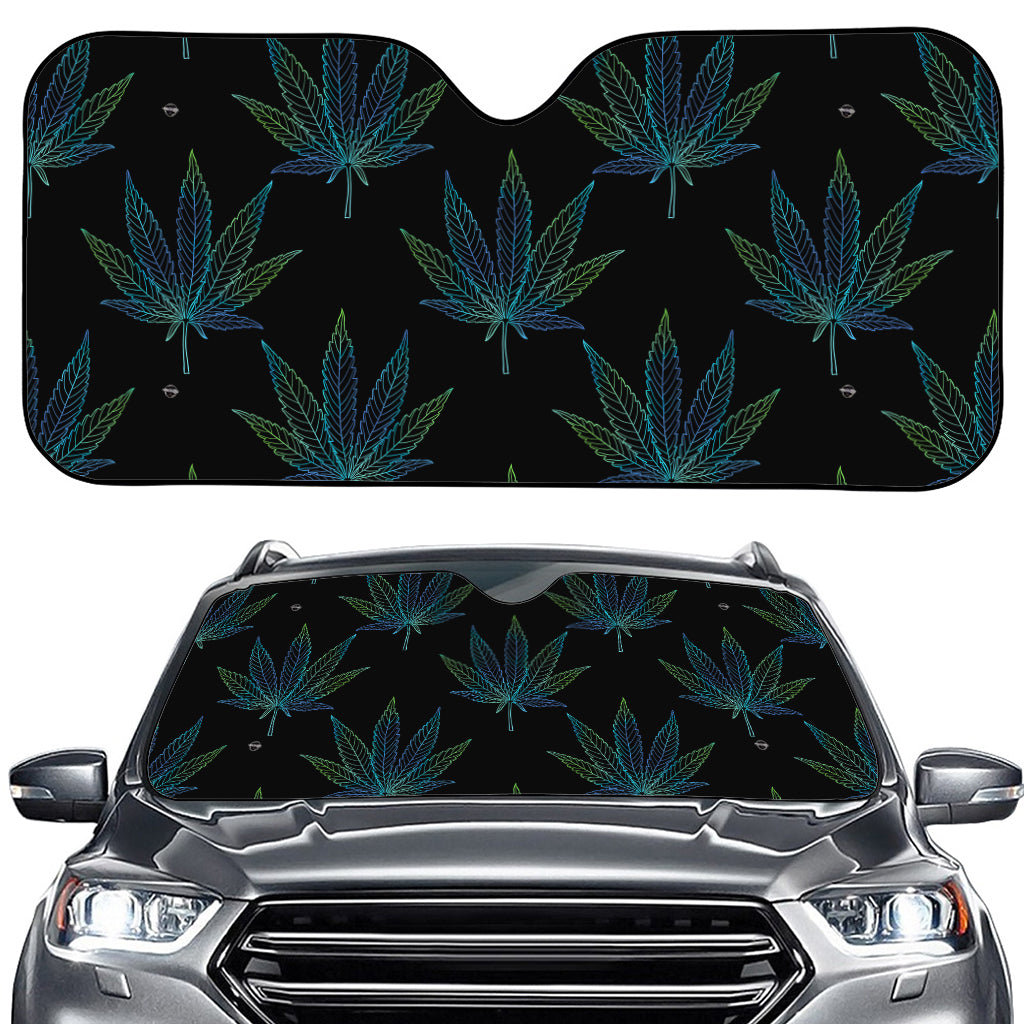 Blue And Green Weed Leaf Pattern Print Car Windshield Sun Shade