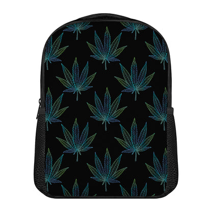 Blue And Green Weed Leaf Pattern Print Casual Backpack