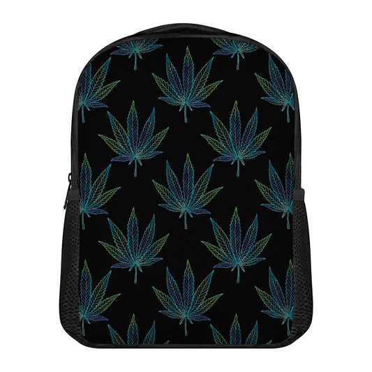 Blue And Green Weed Leaf Pattern Print Casual Backpack