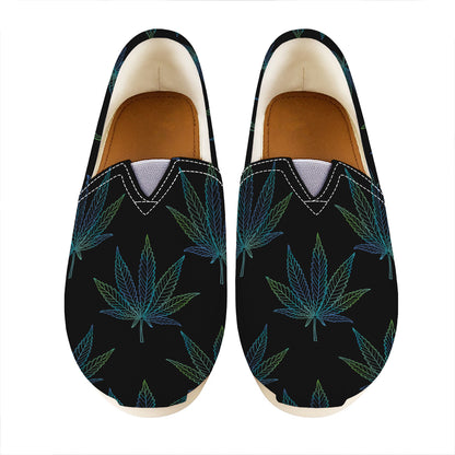 Blue And Green Weed Leaf Pattern Print Casual Shoes