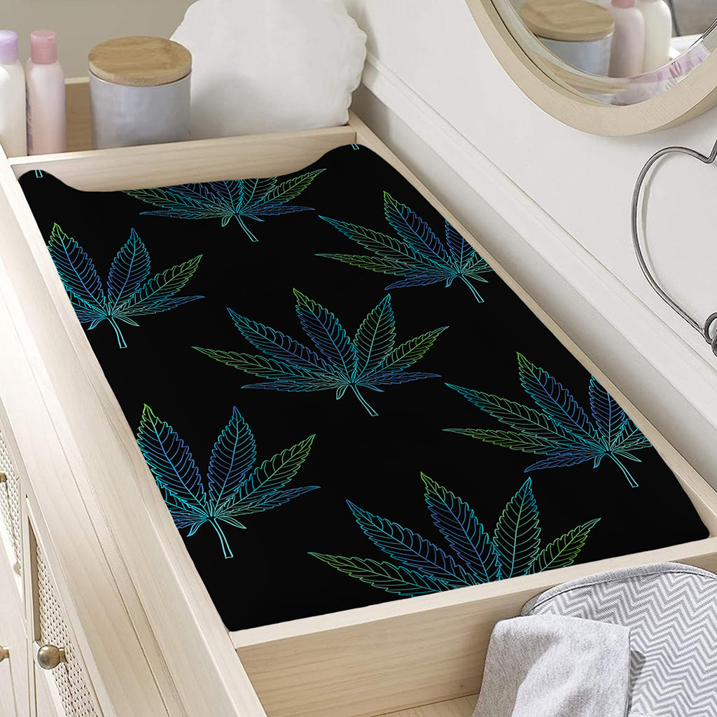 Blue And Green Weed Leaf Pattern Print Changing Pad Cover