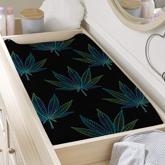 Blue And Green Weed Leaf Pattern Print Changing Pad Cover
