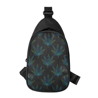 Blue And Green Weed Leaf Pattern Print Chest Bag