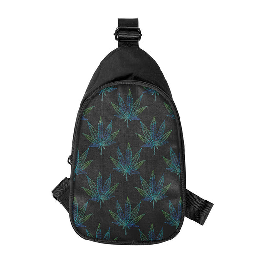 Blue And Green Weed Leaf Pattern Print Chest Bag