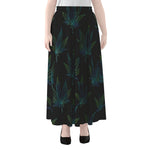 Blue And Green Weed Leaf Pattern Print Chiffon Maxi Skirt