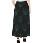 Blue And Green Weed Leaf Pattern Print Chiffon Maxi Skirt