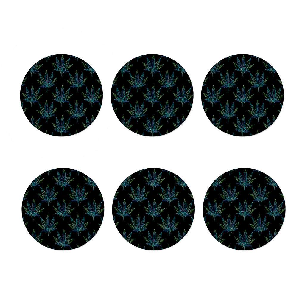 Blue And Green Weed Leaf Pattern Print Coaster Set