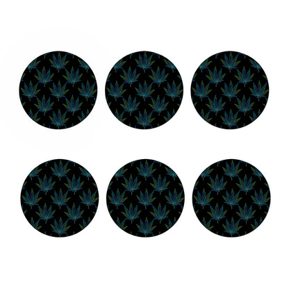 Blue And Green Weed Leaf Pattern Print Coaster Set