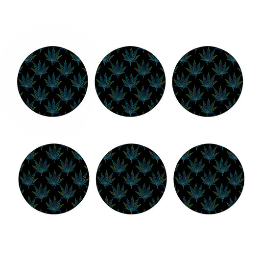 Blue And Green Weed Leaf Pattern Print Coaster Set