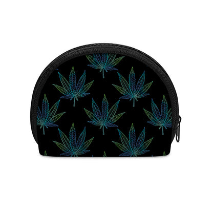 Blue And Green Weed Leaf Pattern Print Coin Purse