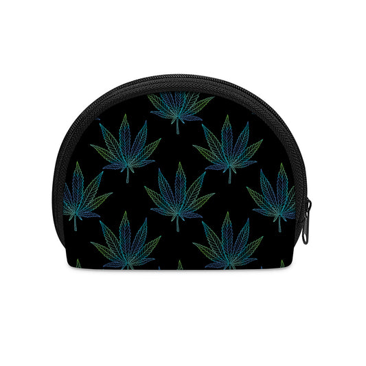 Blue And Green Weed Leaf Pattern Print Coin Purse