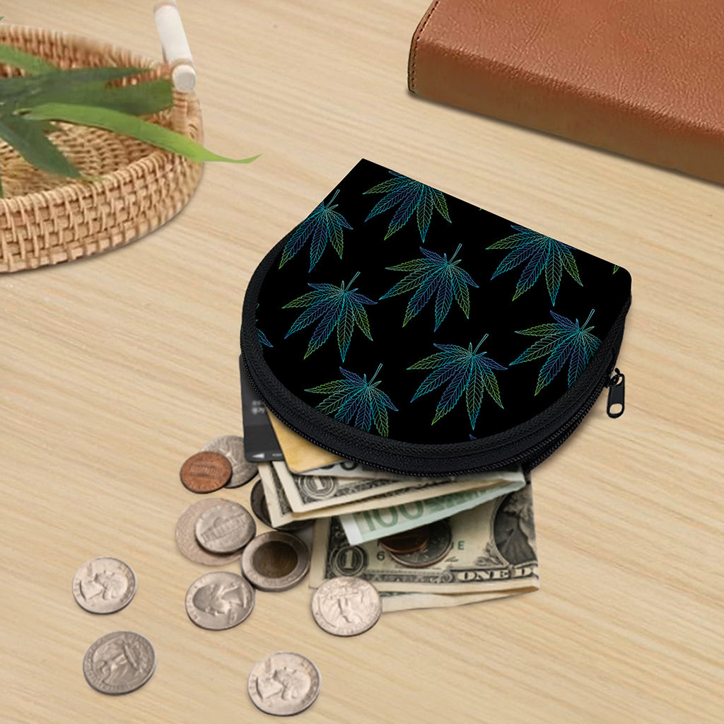 Blue And Green Weed Leaf Pattern Print Coin Purse