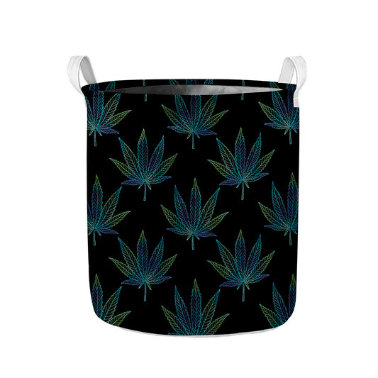 Blue And Green Weed Leaf Pattern Print Collapsible Laundry Basket