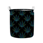 Blue And Green Weed Leaf Pattern Print Collapsible Laundry Basket