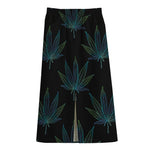 Blue And Green Weed Leaf Pattern Print Cotton Front Slit Maxi Skirt