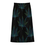 Blue And Green Weed Leaf Pattern Print Cotton Front Slit Maxi Skirt