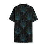 Blue And Green Weed Leaf Pattern Print Cotton Hawaiian Shirt