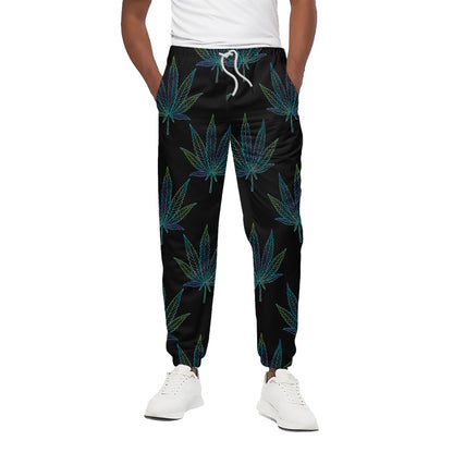 Blue And Green Weed Leaf Pattern Print Cotton Pants