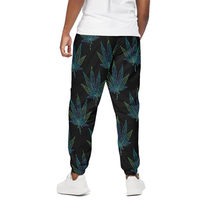 Blue And Green Weed Leaf Pattern Print Cotton Pants