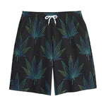 Blue And Green Weed Leaf Pattern Print Cotton Shorts