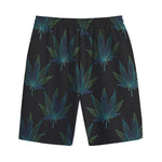 Blue And Green Weed Leaf Pattern Print Cotton Shorts