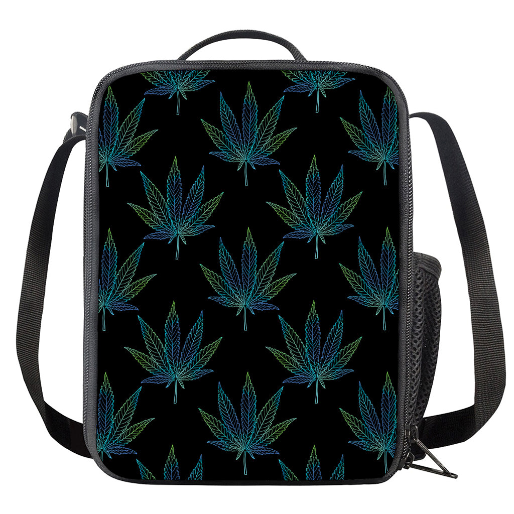 Blue And Green Weed Leaf Pattern Print Crossbody Lunch Bag